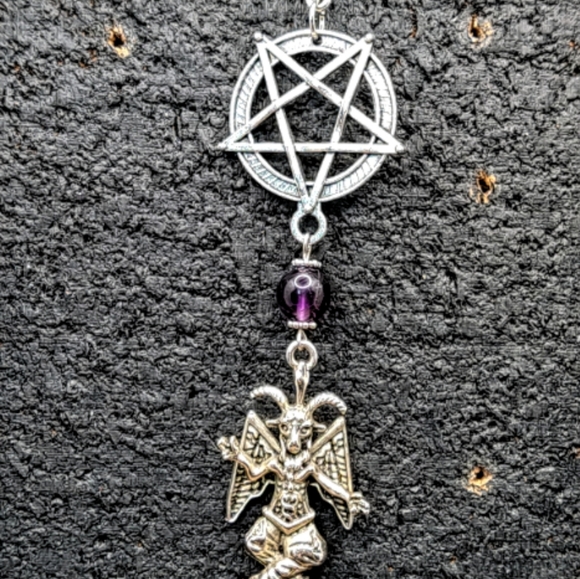 Baphomet Unisex Necklace and Earring Jewelry Set Amethyst Stone - Picture 2 of 4